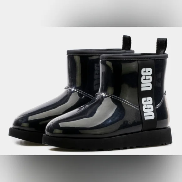 UGG Classic Glossy Clear Mini Black Rain Boots Women's Size 6 MSRP $160 - Picture 2 of 11